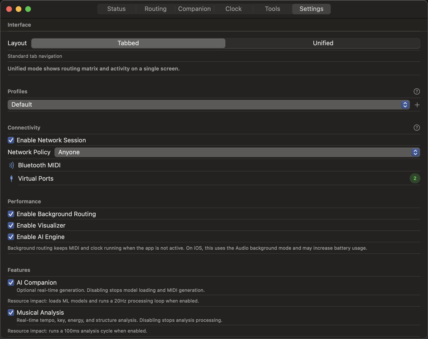 Settings Menu